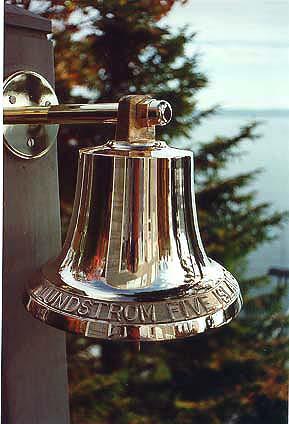 M19 size ships bell shown with M19BR bronze bell bracket.  This bell is lettered (see below).